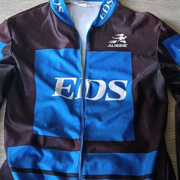 Vintage Aussie EDS TEAM Cycling Jersey with Blue Accents Full Zip Long Sleeves - Picture 7 of 11
